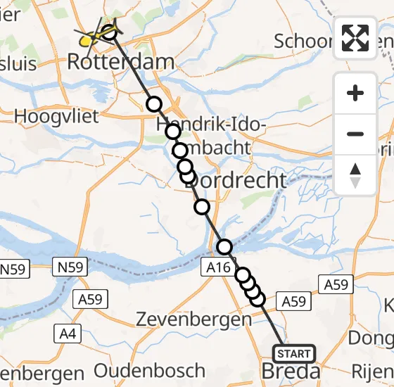 Vlucht Traumahelikopter PH-HVB van Breda naar Rotterdam The Hague Airport op zaterdag 26 oktober 2024 16:40