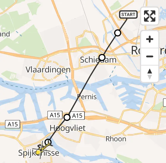 Vlucht Traumahelikopter PH-HVB van Rotterdam The Hague Airport naar Spijkenisse op zaterdag 26 oktober 2024 16:54