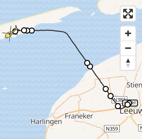 Vlucht Ambulancehelikopter PH-OOP van Vliegbasis Leeuwarden naar Midsland op zondag 27 oktober 2024 2:26