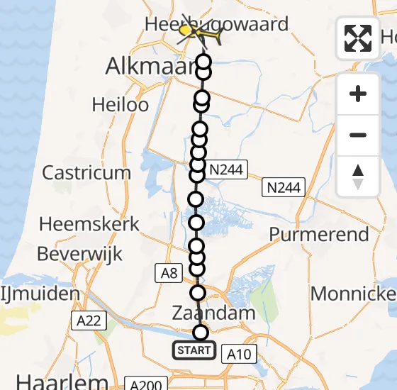 Vlucht Traumahelikopter PH-LLN van Amsterdam Heliport naar Heerhugowaard op zondag 27 oktober 2024 7:35