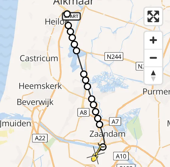 Vlucht Traumahelikopter PH-LLN van Alkmaar naar Amsterdam Heliport op zondag 27 oktober 2024 8:19