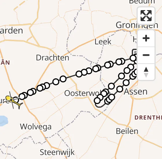 Vlucht Traumahelikopter PH-TTR van Groningen Airport Eelde naar Oudehaske op zondag 27 oktober 2024 11:43