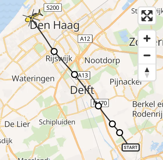 Vlucht Traumahelikopter PH-HVB van Rotterdam The Hague Airport naar Den Haag op zondag 27 oktober 2024 12:34