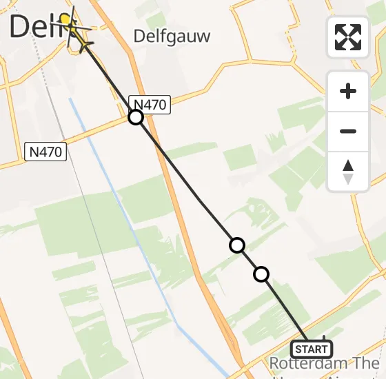 Vlucht Traumahelikopter PH-HVB van Rotterdam The Hague Airport naar Delft op zondag 27 oktober 2024 12:54