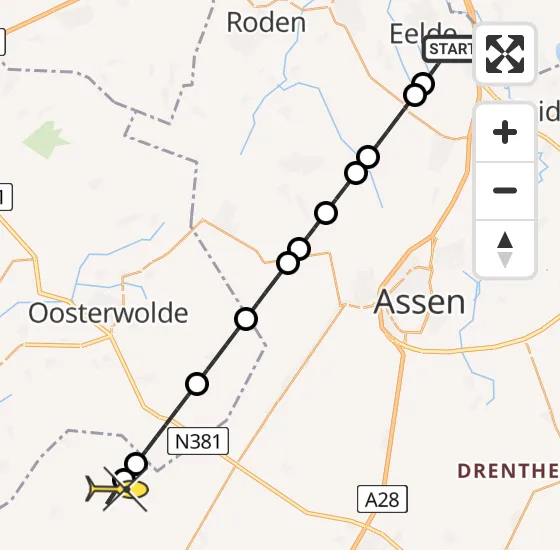 Vlucht Traumahelikopter PH-TTR van Groningen Airport Eelde naar Oude Willem op zondag 27 oktober 2024 13:07