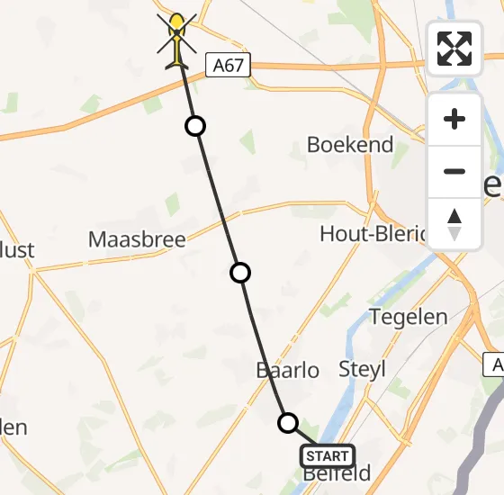 Vlucht Traumahelikopter PH-MAA van Belfeld naar TrafficPort Venlo op zondag 27 oktober 2024 13:54