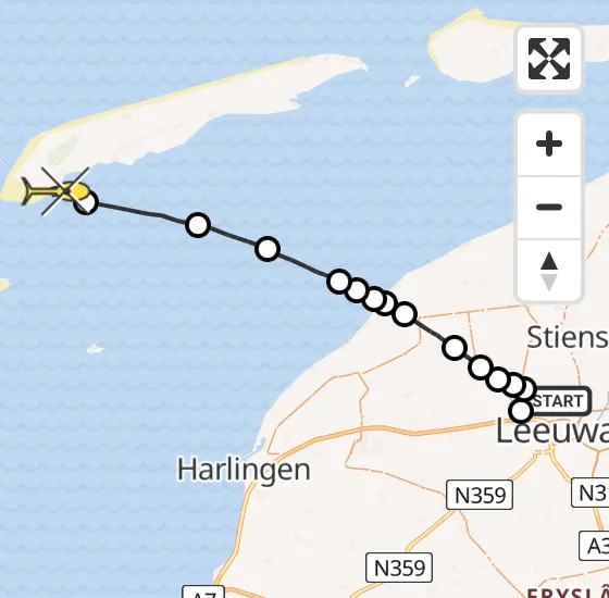 Vlucht Ambulancehelikopter PH-OOP van Vliegbasis Leeuwarden naar West-Terschelling op zondag 27 oktober 2024 13:58