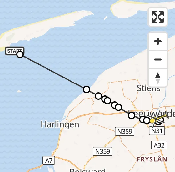 Vlucht Ambulancehelikopter PH-OOP van West-Terschelling naar Leeuwarden op zondag 27 oktober 2024 14:28