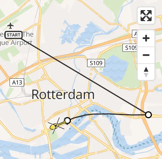 Vlucht Traumahelikopter PH-HVB van Rotterdam The Hague Airport naar Erasmus MC op zondag 27 oktober 2024 14:47