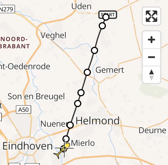 Vlucht Traumahelikopter PH-MAA van Vliegbasis Volkel naar Geldrop op zondag 27 oktober 2024 16:02