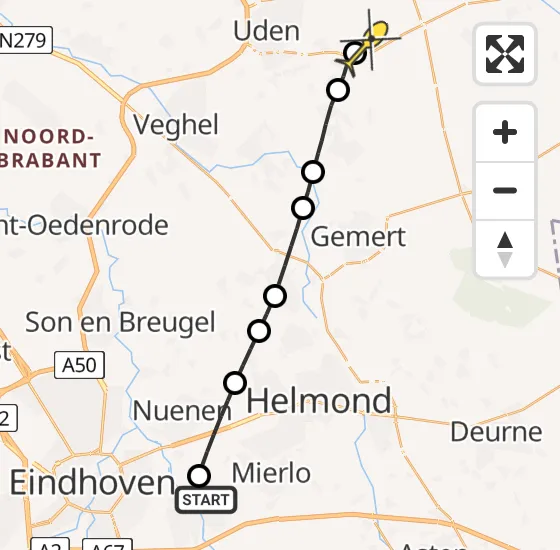 Vlucht Traumahelikopter PH-MAA van Geldrop naar Vliegbasis Volkel op zondag 27 oktober 2024 16:28