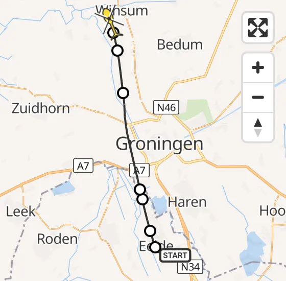 Vlucht Traumahelikopter PH-TTR van Groningen Airport Eelde naar Winsum op zondag 27 oktober 2024 17:18