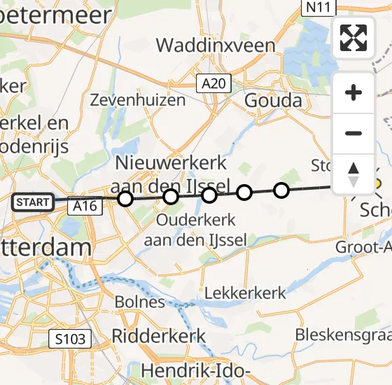 Vlucht Traumahelikopter PH-HVB van Rotterdam naar Stolwijk op zondag 27 oktober 2024 17:30