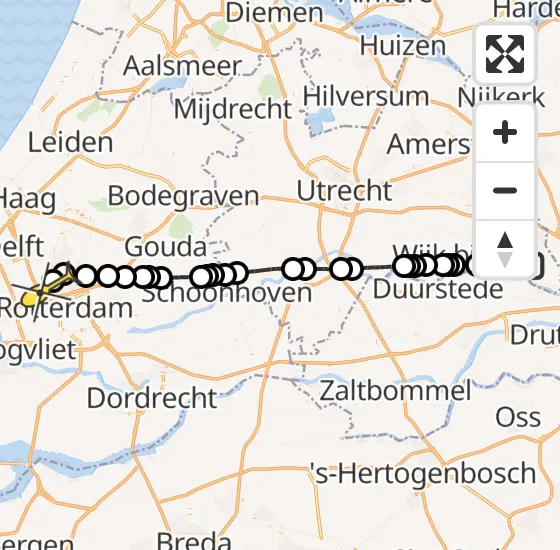 Vlucht Traumahelikopter PH-HVB van Elst naar Rotterdam The Hague Airport op zondag 27 oktober 2024 17:54