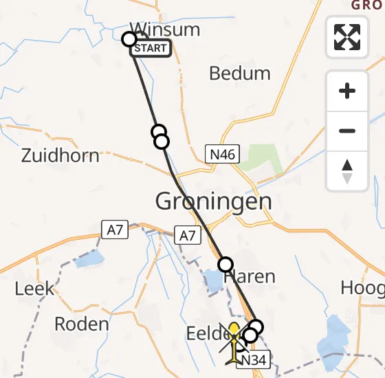 Vlucht Traumahelikopter PH-TTR van Winsum naar Groningen Airport Eelde op zondag 27 oktober 2024 18:27