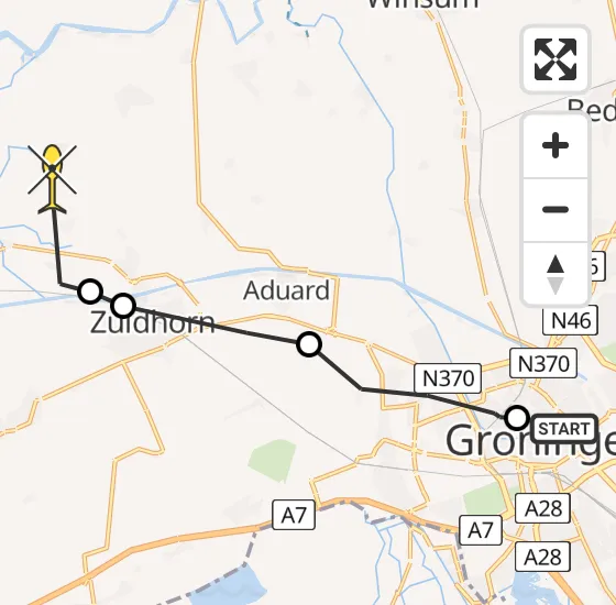 Vlucht Ambulancehelikopter PH-OOP van Universitair Medisch Centrum Groningen naar Niehove op zondag 27 oktober 2024 19:15