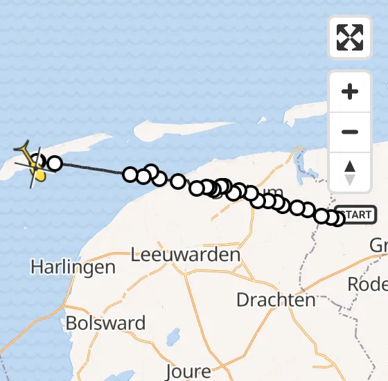 Vlucht Ambulancehelikopter PH-OOP van Niehove naar Midsland op zondag 27 oktober 2024 19:20