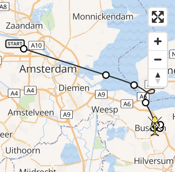 Vlucht Traumahelikopter PH-LLN van Amsterdam Heliport naar Bussum op zondag 27 oktober 2024 20:18