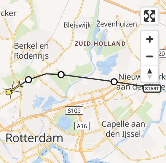 Vlucht Traumahelikopter PH-HVB van Nieuwerkerk aan den IJssel naar Rotterdam The Hague Airport op maandag 28 oktober 2024 0:21