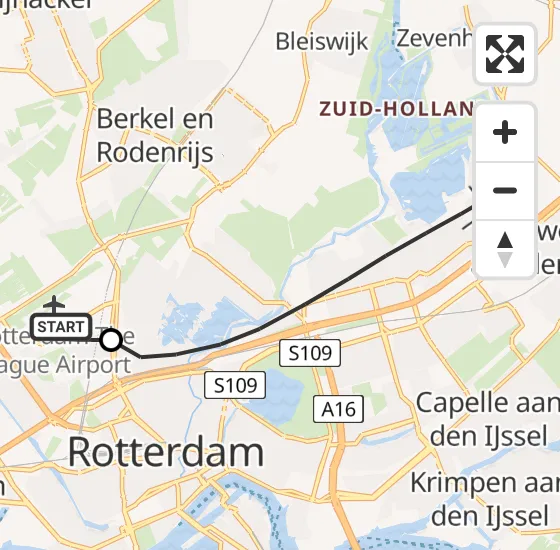 Vlucht Traumahelikopter PH-HVB van Rotterdam The Hague Airport naar Rotterdam op maandag 28 oktober 2024 8:42