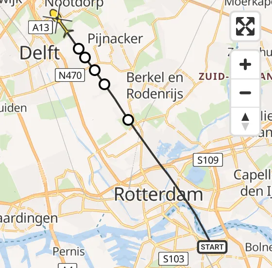 Vlucht Traumahelikopter PH-HVB van Rotterdam naar Den Haag op maandag 28 oktober 2024 9:49