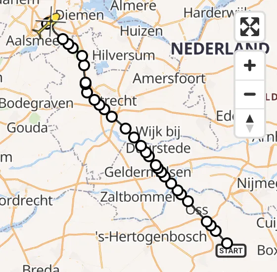 Vlucht Politiehelikopter PH-PXD van Vliegbasis Volkel naar Schiphol op maandag 28 oktober 2024 10:25