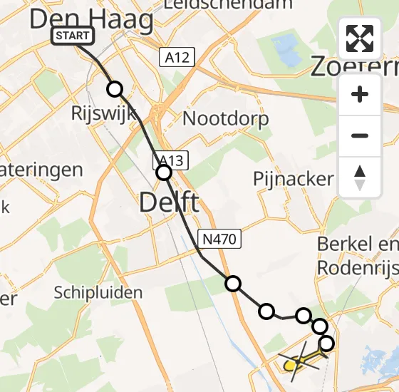 Vlucht Traumahelikopter PH-HVB van Den Haag naar Rotterdam The Hague Airport op maandag 28 oktober 2024 10:45