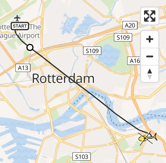 Vlucht Traumahelikopter PH-HVB van Rotterdam The Hague Airport naar Rotterdam op maandag 28 oktober 2024 14:27