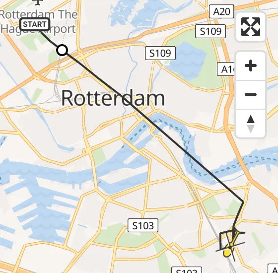 Vlucht Traumahelikopter PH-HVB van Rotterdam The Hague Airport naar Rotterdam op maandag 28 oktober 2024 15:07