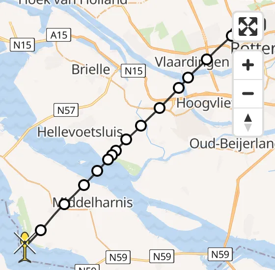 Vlucht Traumahelikopter PH-HVB van Rotterdam The Hague Airport naar Herkingen op maandag 28 oktober 2024 16:06