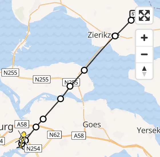 Vlucht Traumahelikopter PH-HVB van Dreischor naar Nieuwdorp op maandag 28 oktober 2024 16:21