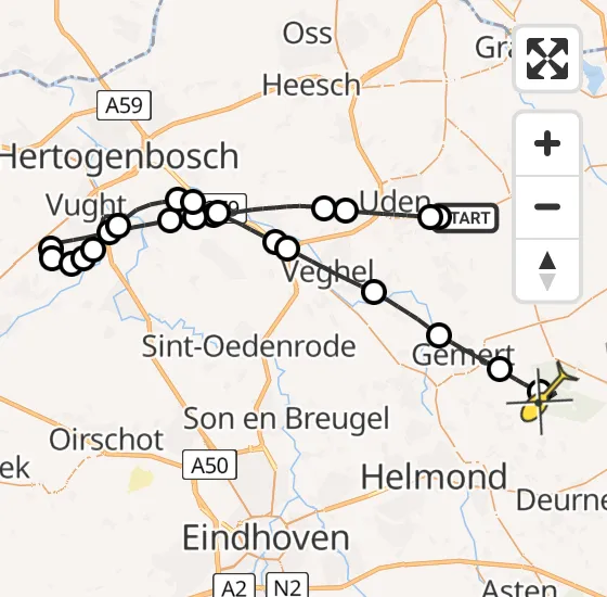 Vlucht Traumahelikopter PH-MAA van Vliegbasis Volkel naar Milheeze op maandag 28 oktober 2024 17:01