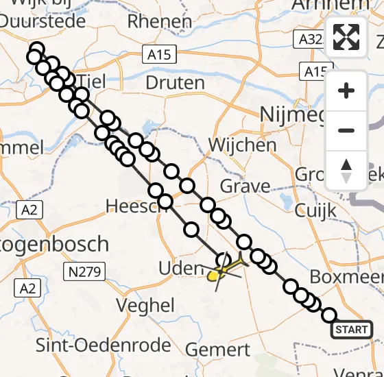 Vlucht Traumahelikopter PH-MAA van Overloon naar Vliegbasis Volkel op maandag 28 oktober 2024 17:34