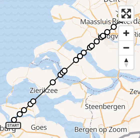 Vlucht Traumahelikopter PH-HVB van Vliegveld Midden-Zeeland naar Rotterdam The Hague Airport op maandag 28 oktober 2024 17:59