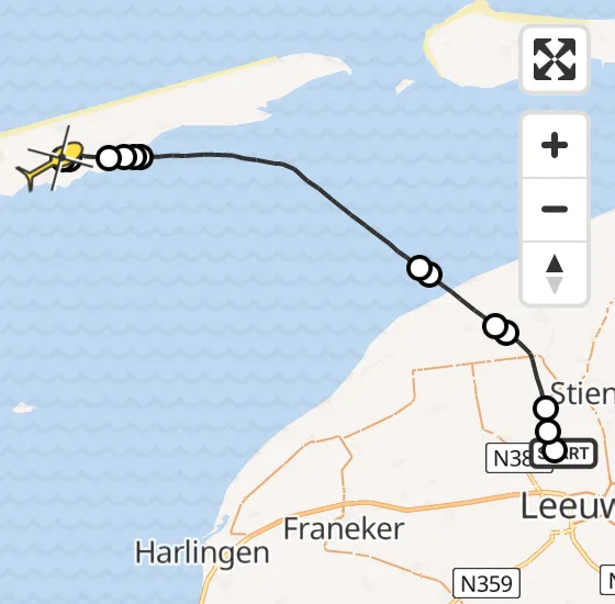 Vlucht Ambulancehelikopter PH-OOP van Vliegbasis Leeuwarden naar Midsland op maandag 28 oktober 2024 18:43