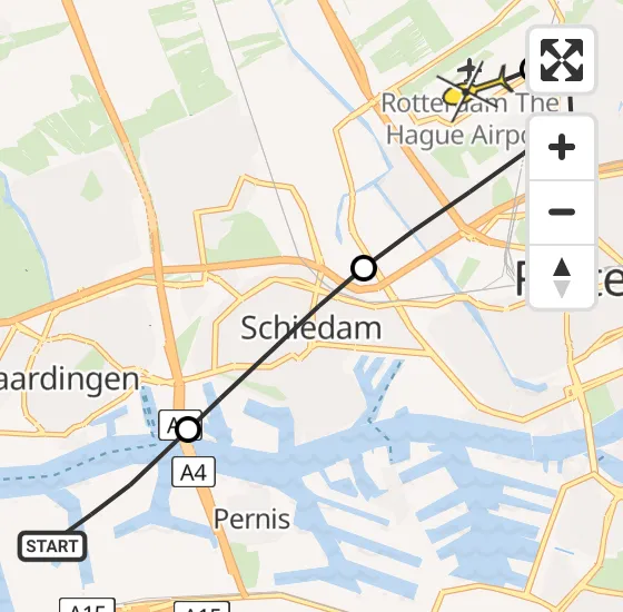 Vlucht Traumahelikopter PH-HVB van Vondelingenplaat naar Rotterdam The Hague Airport op maandag 28 oktober 2024 18:59