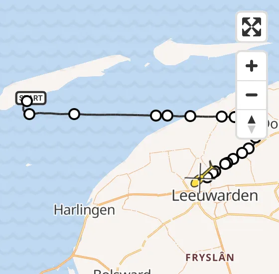 Vlucht Ambulancehelikopter PH-OOP van Formerum naar Vliegbasis Leeuwarden op maandag 28 oktober 2024 19:18