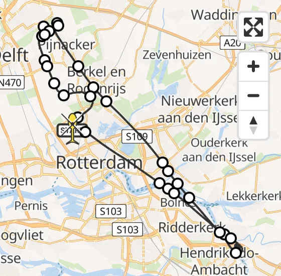 Vlucht Traumahelikopter PH-HVB van Rotterdam The Hague Airport naar Rotterdam The Hague Airport op maandag 28 oktober 2024 19:29