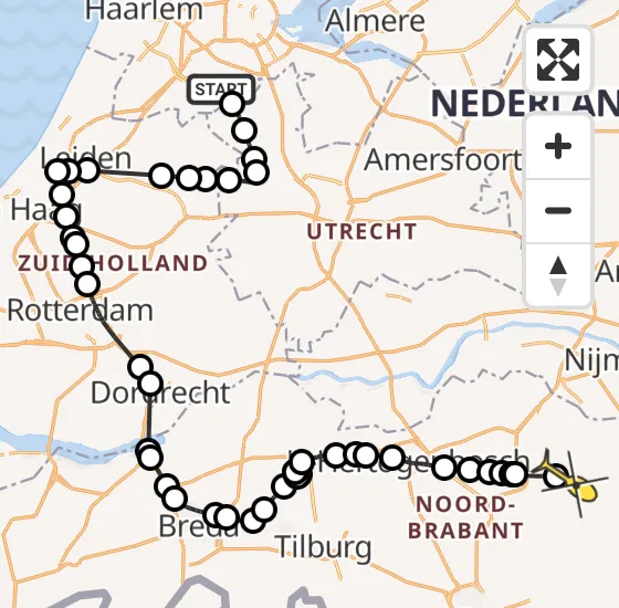 Vlucht Politiehelikopter PH-PXA van Amstelveen naar Vliegbasis Volkel op maandag 28 oktober 2024 19:33