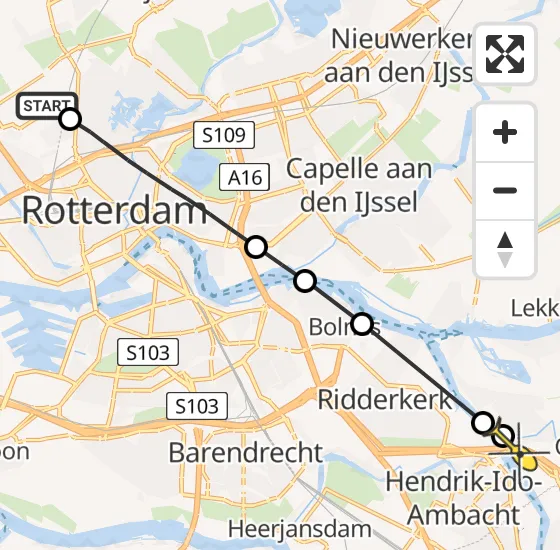 Vlucht Traumahelikopter PH-HVB van Rotterdam The Hague Airport naar Alblasserdam op maandag 28 oktober 2024 20:16