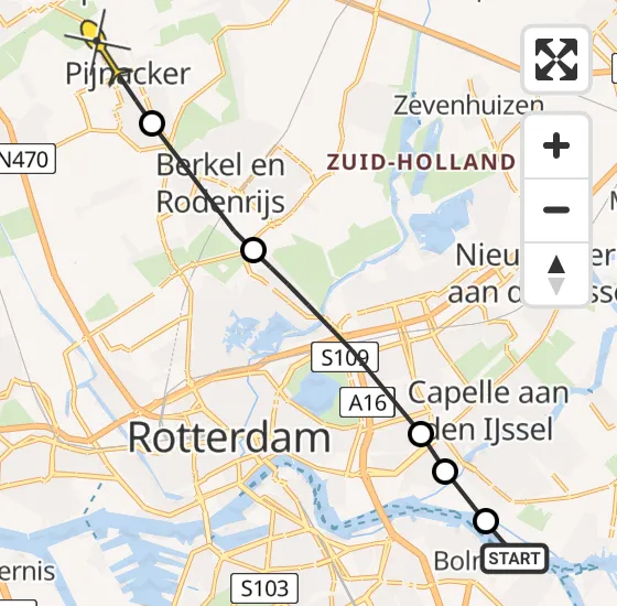 Vlucht Traumahelikopter PH-HVB van Ridderkerk naar Pijnacker op maandag 28 oktober 2024 20:28