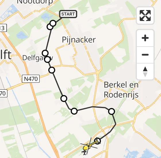 Vlucht Traumahelikopter PH-HVB van Pijnacker naar Rotterdam The Hague Airport op maandag 28 oktober 2024 20:34