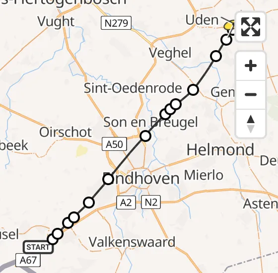 Vlucht Traumahelikopter PH-MAA van Hapert naar Vliegbasis Volkel op maandag 28 oktober 2024 21:42