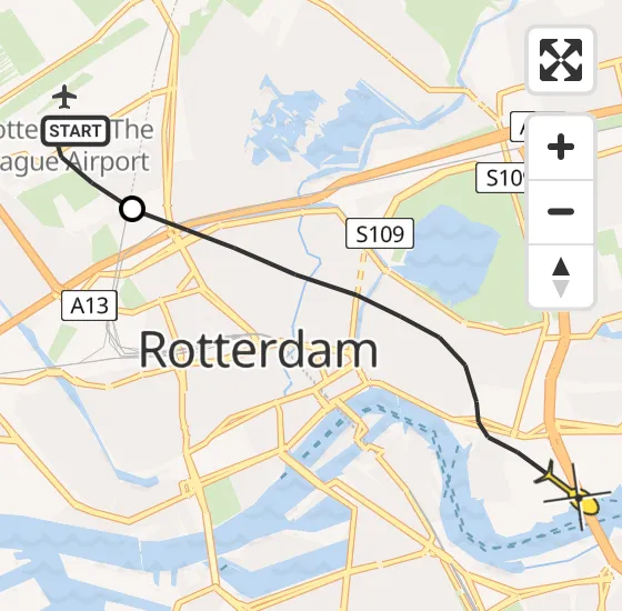 Vlucht Traumahelikopter PH-HVB van Rotterdam The Hague Airport naar Rotterdam op dinsdag 29 oktober 2024 10:27