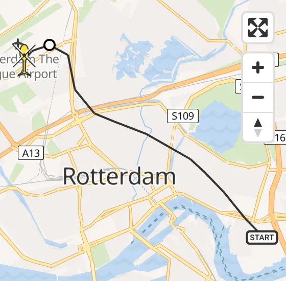 Vlucht Traumahelikopter PH-HVB van Rotterdam naar Rotterdam The Hague Airport op dinsdag 29 oktober 2024 11:02