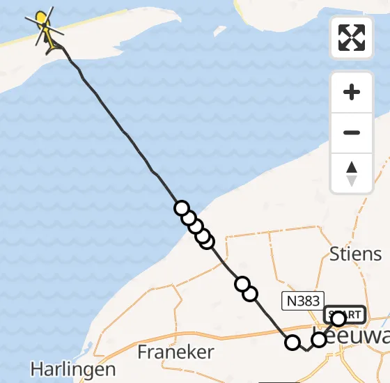 Vlucht Ambulancehelikopter PH-OOP van Vliegbasis Leeuwarden naar Oosterend op dinsdag 29 oktober 2024 15:50