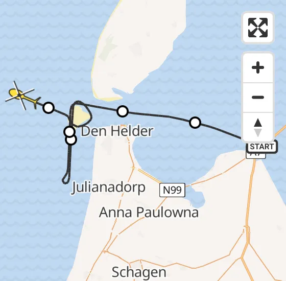 Vlucht Kustwachthelikopter PH-SAR van Den Oever naar  op dinsdag 29 oktober 2024 17:06