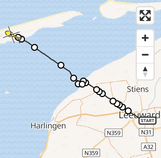 Vlucht Ambulancehelikopter PH-OOP van Leeuwarden naar Midsland op dinsdag 29 oktober 2024 17:07