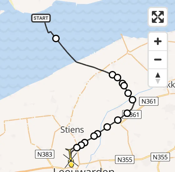 Vlucht Ambulancehelikopter PH-OOP van Ballum naar Vliegbasis Leeuwarden op woensdag 30 oktober 2024 1:45