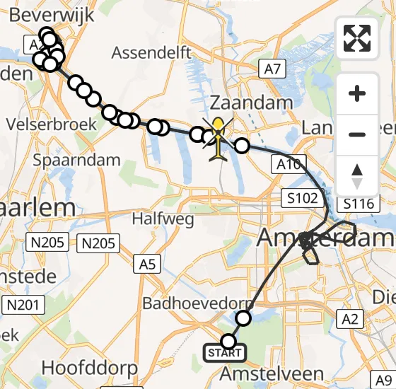 Vlucht Politiehelikopter PH-PXX van Schiphol naar Amsterdam Heliport op woensdag 30 oktober 2024 8:51